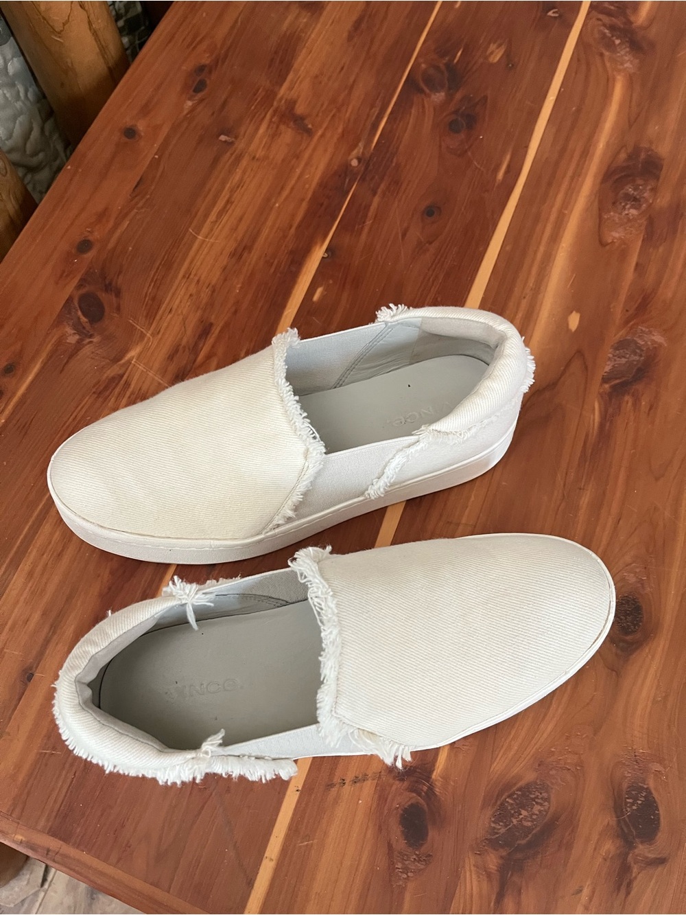 Vince Off-White Frayed-Edge Slip-On Sneakers